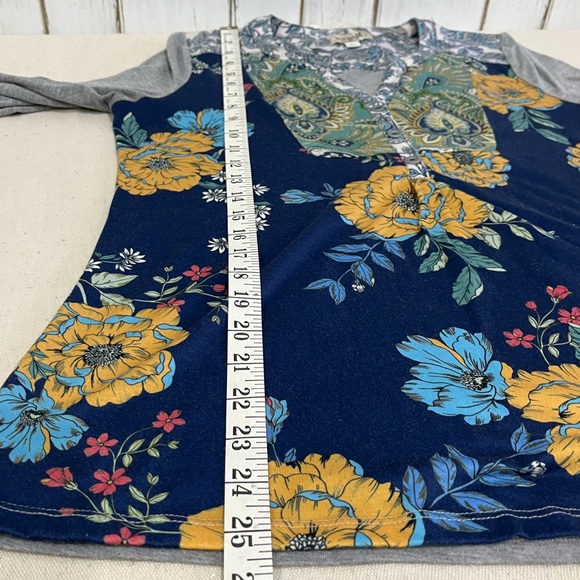One World Blue Vibrant Floral Quarter-length Sleeve, Sz. S - Picture 15 of 16